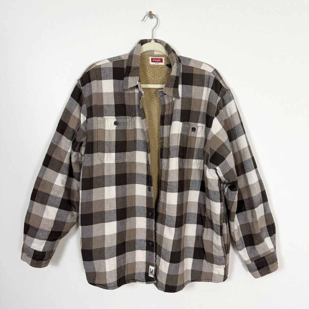 Wrangler Sherpa-Lined Brown Plaid Flannel Jacket Men's / Unisex